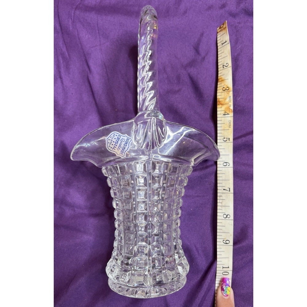 Imperial‎ Glass Co. Monticello Bellaire, USA Crystal Glass Basket Vase 10" Tall